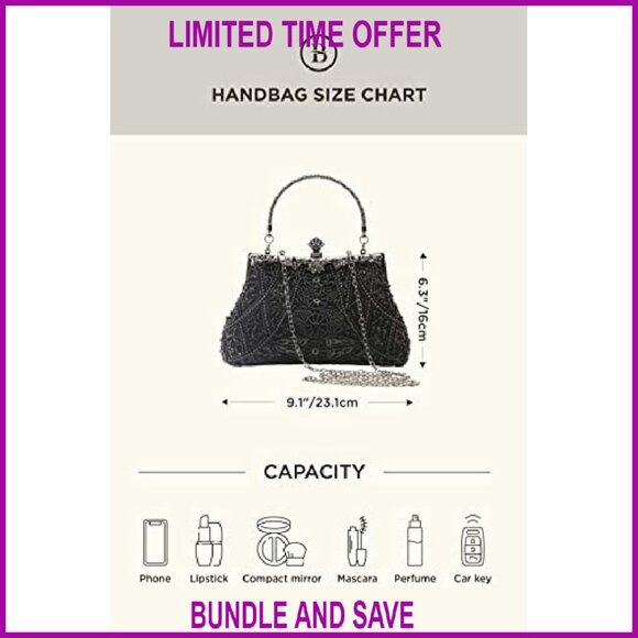 Vintage Beaded Sequin Pearl Evening Clutch with Detachable Chain - Picture 8 of 8